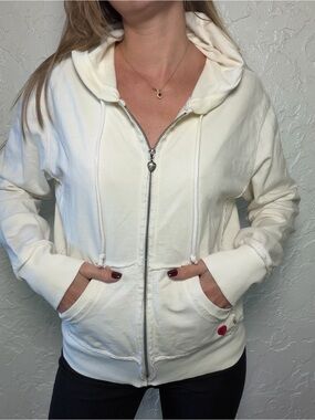 TWISTED HEART Cream Zip Front Hoodie with Heart Accent